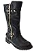 Link Mango-31 Girls Kids Round Toe Military Lace Up Knit Ankle Cuff Low Heel Combat Boots,Black,9