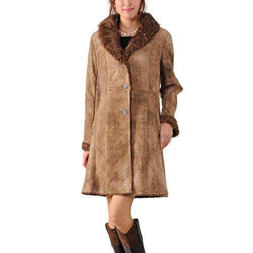 ムートン コート Wフェイス カルガンラム トリミング (羊革) / レディース サイズ:M カラー:ライトブラウン[ブラウン(茶色)](No.01000375z)[エースタイル]Aastyle