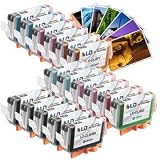 Canon Compatible CLI-8 Combo Set of 20 - 5 CLI-8 black, 3 each CLI-8 C/M/Y, 2 each CLI-8 PC/PM and 1 each CLI-8 G/R + Free 20 Pack of LD Brand 4x6 Photo Paper by LD Products