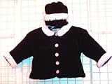 Ck75, Black Chenille/ Baby Pink Collar and Trim Girls Cardigan, Hat Set