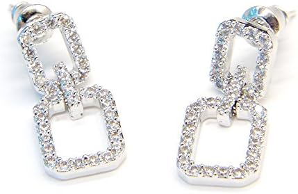Silverstro Jewelry Love Chain Handmade Earrings / Monaco Style Stud Ear Drops Silver with Filigree Dazzle Crystal for Bridal Wedding / Parties / Dinner / Ceremony