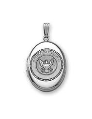 Sterling Silver Oval Navy Picture Locket 3/4 inch x 1 inch Sterling Silver