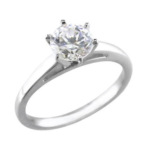 1 Carat Round Certified Diamond Solitaire Ring in 14K White Gold 8 1 2