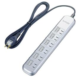 ELECOM 独立スイッチ付雷ガードタップ 2P6口 2.5m シルバー T-F6625SV