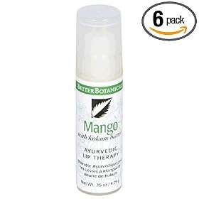 Better Botanicals Ayurvedic Lip Balm, with Kokum Butter, Mango, .15 oz Bottles, (Pack of 6)