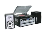 Steepletone SMC595 Silver - NOSTALGIC RETRO 5-IN-1 MUSIC SYSTEM WITH CD BURNER/ Vinyl to CD, CD to CD, Cassette to CD, Radio to CD & Aux to CD! (Record your CD's, cassettes and vinyl records onto a blank CD) - CD Burner Recording Music Centre = NOSTALGIA RETRO 5 IN 1 MUSIC CENTRE WITH CD BURNER - RECORD VINYL TO CD, RADIO TO CD, CD TO VINYL, TAPES TO CD - BLACK & SILVER FINISH