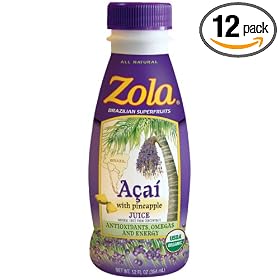 Zola Brazilian Superfruits Acai Juice with Pineapple, 12-Ounce Bottles (Pack of 12)