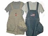 Boys Sizes 4/5/6/7 Stripe Denim/Khaki Twill Embroidered Pocket Shortall 2-PC Sets with Cap, (Prepack=24 Sets Assorted Sizes/Emb. Designs, Each $8.00)