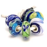 Original Authentic Trollbeads - Blue & Green Kit (6 beads) - 63008 - Murano Glass with Solid Sterling Silver core.