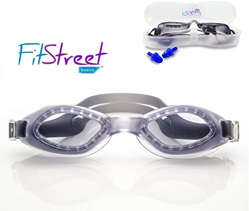 FitStreet Basics Swimming Goggles with Case and Earplugs - Silver Gray