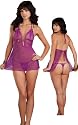 Sheer Purple Babydoll Lingerie with Thong