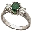 Platinum Oval Shape Emerald with Two Side Diamond Ring