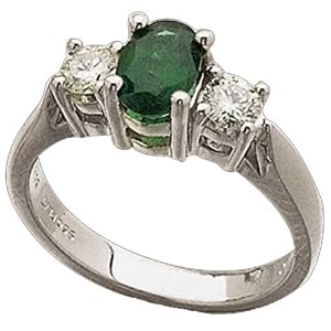 Platinum Oval Shape Emerald with Two Side Diamond Ring