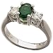 Platinum Oval Shape Emerald with Two Side Diamond Ring