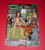 Cavewoman, Variant Outfit, 7" Poseable Action Figure on a Base with Knife, 2 Dinosaurs and a Large BugIMAGE