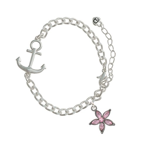 Flower with Pink Petals and Pink Crystal Anchor Bracelet