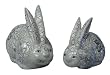 Hand painted porcelain rabbits - peach / lavendar chrysanthemum design, silver grey blue background, set of 2