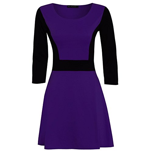 Oops Outlet Women's Contrast Sleeve Panel Flared Skater Dress