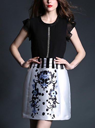 RoyalAdele Women's Silk Studded Floral Printed One-piece Dress Lantern Skirt