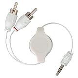 Eforcity Premium Retractable 3.5mm to Composite R/L Audio Stereo Cable, White {Compatible with: All iPods, Microsoft Zune, Any electronic devices w/ 3.5 mm output}