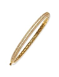 Sterling Silver Yellow Plated With Cz Hinged Bangle
