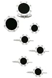 Solid 14K White Gold Octagon Onyx Diamond Cufflinks, Tie Tac and Stud Set