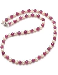 Honeystore Girls Ruby Natural Freshwater Pearl 925 Sterling Silver Necklace Color Red White