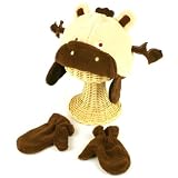 Winter Child Baby 0-1 Animal Deer Ski Trapper Beanie Lined Hat with Mitten Gloves