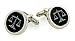 Silver plated diamond cut cufflinks with etched onyx lawyer legal or scales of justice symbol with presentation box. Made in the USA