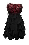 eVogues Plus Size Sequin Bodice Bubble Dress Black Red - 1X