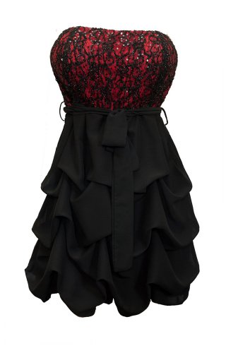 eVogues Plus Size Sequin Bodice Bubble Dress Black Red