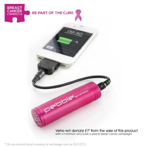 Veho VPP-002-SSP Pebble Smartstick Emergency 2200mAh Portable Battery for iPhone/Blackberry/Samsung/HTC/Nokia (Pink)