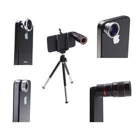 Click here to buy 4 in 1 Camera Lens Kit for Apple iPhone 4 (8X Black Telephoto Lens, Fish Eye Lens, Wide... by Brainydeal&node=172282.