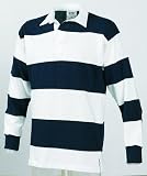 Front Row Hooped Long Sleeve Rugby Shirt in White / Navy Size L