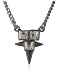 Sam Edelman Stone and Spike Black Small Pendant Necklace, 18"+2"