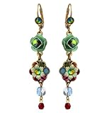 Michal Negrin Beautiful Earrings with Hand-painted Flowers; Roses and Multicolor Swarovski Crystals - Victorian Style, Very Feminine
