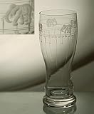 Grehom Crystal Pilsner Glass- Elephants & Olives, Hand Etched, Mouth Blown, 24% Lead Crystal Drinkware, Sold as single unit