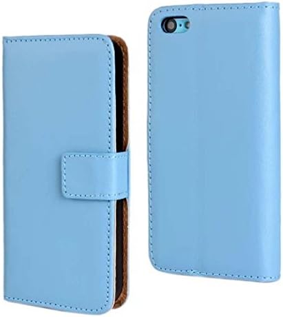 iTontek® Luxury Genuine Leather Wallet Stand Folio Case with Card Slot for Apple iPhone 5C High Quality (Blue)