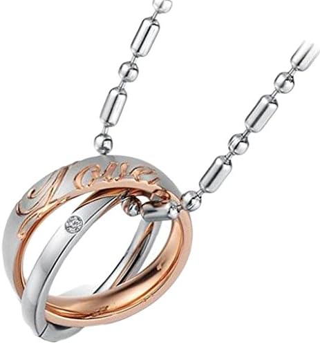 Women's Pendant Necklace Jewelry Stainless Steel Rose Gold 2 Rings Cubic Zirconia Height 17MM