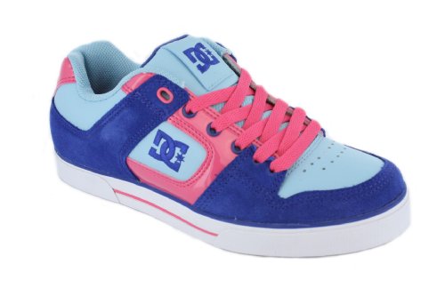 DC PURE LADIES LEATHER & SUEDE SKATE SHOES BLUE/PINK