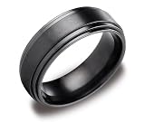 Men's Black Titanium 8mm Comfort Fit Wedding Ring Band Satin Center and High Polish Double Edge, Size 12