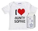 I Love Aunty CUSTOM Baby PERSONALISED Lap T-Shirt Sizes 0-6 months + in funky Milk Carton