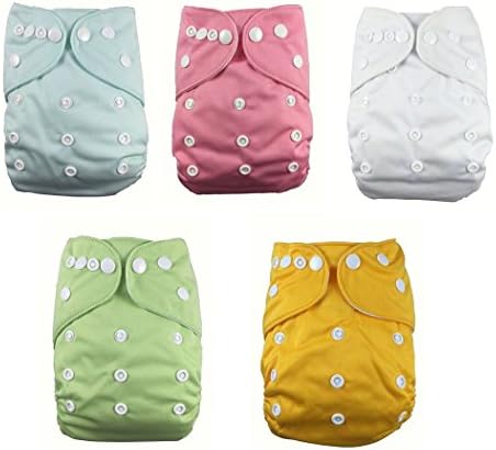 Lazzaa 5pcs Pack Pocket Washable Adjustable Cloth Diaper with 2 Inserts Each