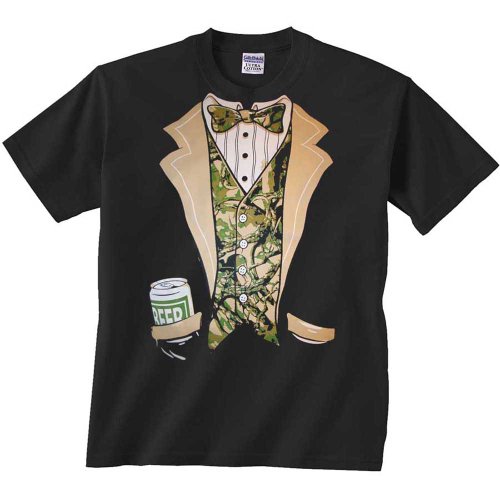 Fair Game Camouflage Tuxedo T-Shirt Camo Tux-Black-Adult Small