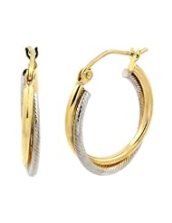 14k Two Tone Gold 3mm Two Row Hoop