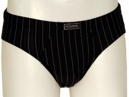 4er Pack schwarze Stretch-Slips mit “Streifen” von Hombre. Microfaser mit Elasthan in 4 Größen M bis XXL