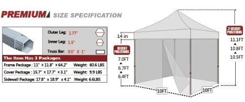 Eurmax PRE 10x10 Pop up Canopy Party Tent Gazebo Ez with 4 White Mesh Screen Zipper Walls and Wheeled Carry Bag Bonus 10ft Awning (Blue)