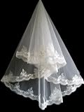 1t White Beautiful Fingertip Length Wedding Veils with Lace Applique Edge -W05