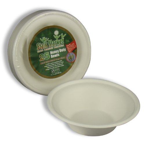 Stalkmarket 100% Compostable Sugar Cane Fiber Heavy Duty Tableware Retail Packs, 11.5 Ounce Bowl, 25-Count (Pack of 12 per case)