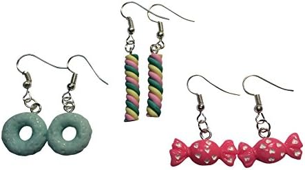 3 Super Cute Pairs of Kawaii Girls Aqua Donuts, Swirl Lollipops and Pink Candy Earrings from Jenna Lyn